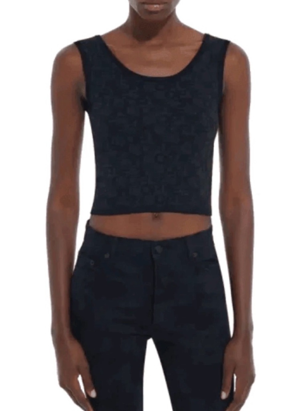 NWT $125 The Kooples Womens Size Small Black Logo Monogram Knit Crop Top